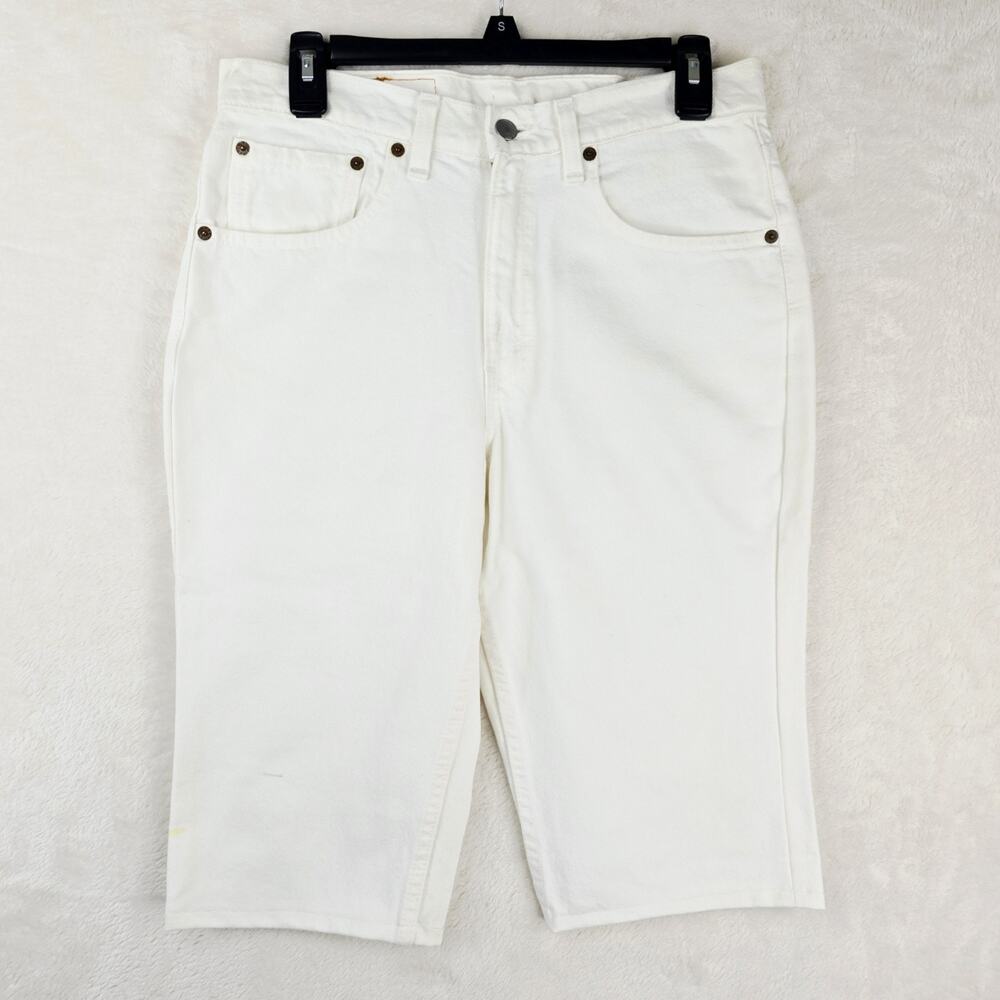 Vintage Levis 550 Jeans Mens 30x13 White Cropped Shorts Denim 90s *FLAWS*